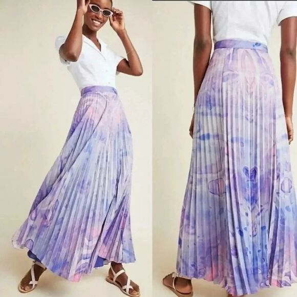 NWT Anthropologie Siddhartha Bansal Marble-Dyed Pleated Maxi Skirt - Picture 1 of 10